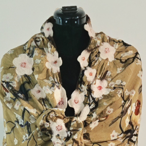 dyed tan scarf with floral felt elements