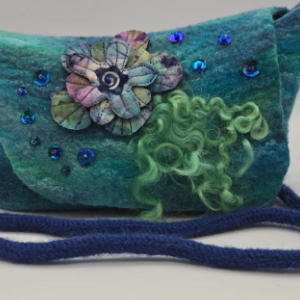 felted handbag floral green and blue